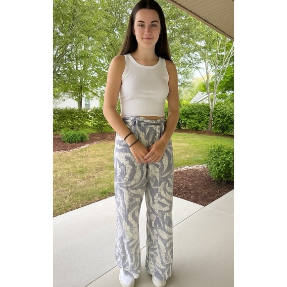 Joie Pants - JOIE | Gray White Wide Leg High Waisted Swirl Print Pants with Tie Belt Small